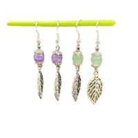 Gemstone Drop Earring, Natural Stone, with Zinc Alloy, zinc alloy earring hook, Leaf, silver color plated 