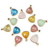 Gemstone Brass Pendants, Natural Stone, with Brass, Triangle, gold color plated & faceted 