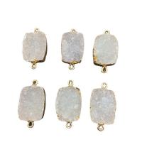 Natural Quartz Druzy Connector, Clear Quartz, with Brass, Pendular Lochrose, gold color plated, druzy style & Unisex & 1/1 loop, clear, 25mm 