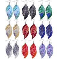PU Leather Earring, with Zinc Alloy, silver color plated, fashion jewelry 