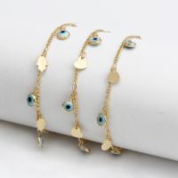 Brass Anklet, with Lampwork, with 2.17 extender chain, Evil Eye, gold color plated & enamel, golden .65 Inch 