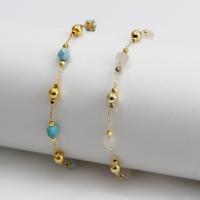 Gemstone Bracelets, Brass, with Gemstone, with 1.97 extender chain, gold color plated, fashion jewelry .65 Inch 