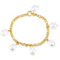 Plastic Pearl Bracelets, Titanium Steel, with Plastic Pearl, plated, fashion jewelry .08 Inch 