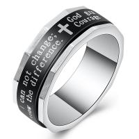Titanium Steel Finger Ring, silver color plated, for man & enamel, black, 8mm 