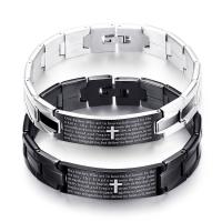Titanium Steel Bracelet, plated, with cross pattern & with letter pattern & for man & enamel .87 Inch 