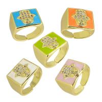 Cubic Zirconia Micro Pave Brass Finger Ring, gold color plated, Adjustable & micro pave cubic zirconia & enamel US Ring 