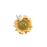 Cubic Zirconia Brooch, Brass, Sunflower, micro pave cubic zirconia & for woman & enamel, golden, 28mm 