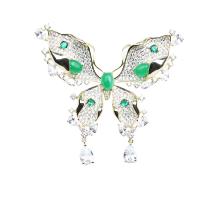 Cubic Zirconia Brooch, Brass, with Jade, Butterfly, gold color plated, micro pave cubic zirconia & for woman 