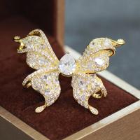 Cubic Zirconia Brooch, Brass, Butterfly, gold color plated, micro pave cubic zirconia & for woman 