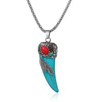 Бирюзовый Ожерелье из цинкового сплава , цинковый сплав, с бирюза, плакированный цветом под старое серебро, Мужский, 58mm, длина:22 дюймовый, продается PC