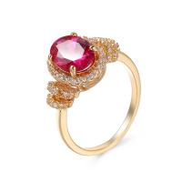 Кубическое цирконовое латунное кольцо, Латунь, с кубический цирконий, плакирован золотом, разный размер для выбора & Женский продается PC