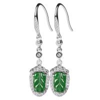 Gemstone Drop Earring, Jadeite, with 925 Sterling Silver, for woman & with rhinestone, mixed colors 
