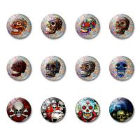 Glass Fridge Magnet, with Resin, Round, Halloween Design & time gem jewelry & with skull pattern 25mm 
