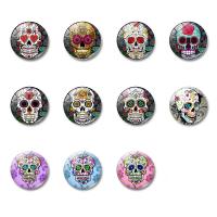 Synthetic Resin Fridge Magnet, with Glass, Round, time gem jewelry & with skull pattern 
