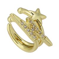 Brass Cuff Finger Ring, fashion jewelry & for woman & with rhinestone, golden 
