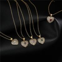 Cubic Zircon Micro Pave Brass Necklace, Heart, real gold plated, fashion jewelry & micro pave cubic zirconia & for woman cm 