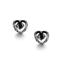 Titanium Steel Stud Earring, Heart, silver color plated, fashion jewelry & micro pave cubic zirconia & blacken, silver color 