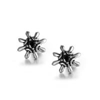 Titanium Steel Stud Earring, silver color plated, fashion jewelry & micro pave cubic zirconia & blacken, silver color, 11.2mm 