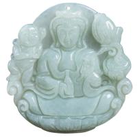 Jadeite Pendant, Guanyin, Carved, Unisex, light green 
