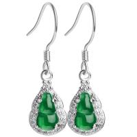 Gemstone Drop Earring, Jadeite, with 925 Sterling Silver, sterling silver earring hook, Calabash, silver color plated, green 