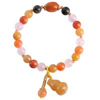 Lighter Imperial Jade Bracelet, with Gemstone & Brass, gold color plated, mixed colors Approx 6.3 Inch 