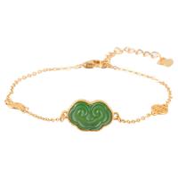 Hetian Jade Bracelet, with 925 Sterling Silver, sterling silver lobster clasp, with 0.79Inch extender chain, Ruyi, gold color plated, green Approx 7.09 Inch 
