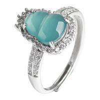 Sterling Silver Finger Ring, Jadeite, with 925 Sterling Silver, Calabash, silver color plated, Unisex, light blue 