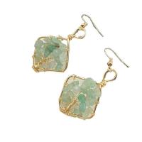 Gemstone Drop Earring, Natural Stone, with Zinc Alloy, zinc alloy earring hook, gold color plated 55mmx20-25mm 
