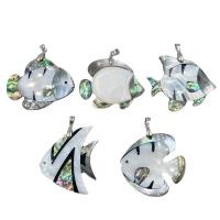 Natural Freshwater Shell Pendants, Abalone Shell, with White Shell, Fish, Unisex 45-55mmx45-55mm 