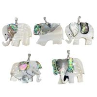 Natural Freshwater Shell Pendants, Abalone Shell, with White Shell, Elephant, Unisex 45-50mmx35-40mm 