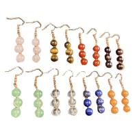 Gemstone Drop Earring, Natural Stone, with Iron, iron earring hook, gold color plated 50-55mmx8mm 