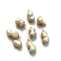 Freshwater Pearl Pendants, with Zinc Alloy, Peanut, gold color plated, DIY, white, 10x15- 