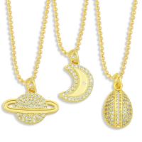 Cubic Zircon Micro Pave Brass Necklace, gold color plated & micro pave cubic zirconia, golden .13 mm 