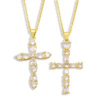 Cubic Zircon Micro Pave Brass Necklace, with 1.97 extender chain, Cross, gold color plated, micro pave cubic zirconia, golden .72 Inch 