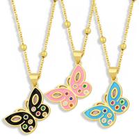 Cubic Zircon Micro Pave Brass Necklace, with 1.97 extender chain, Butterfly, gold color plated, micro pave cubic zirconia & enamel .72 Inch 