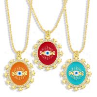 Evil Eye Jewelry Necklace, Brass, gold color plated, evil eye pattern & micro pave cubic zirconia & enamel .13 Inch 