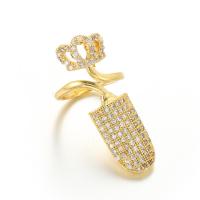 Brass Fingertip Rings, gold color plated, adjustable & micro pave cubic zirconia & for woman 