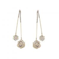 Rhinestone Brass Drop Earring, Rose, real gold plated, for woman & with rhinestone 70mm 