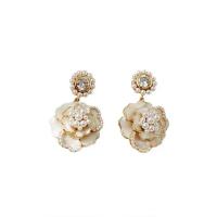 Rhinestone Brass Drop Earring, with Plastic Pearl, Rose, plated, for woman & enamel & with rhinestone 