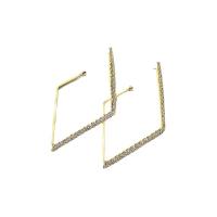 Cubic Zirconia Pendiente Brass Micro Pave, metal, Rombo, chapado en oro real, micro arcilla de zirconia cúbica & para mujer, 40x60mm, Vendido por Par