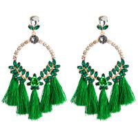 Fashion Fringe Earrings, Zinc Alloy, with Polyester Yarns & acrylic rhinestone, gold color plated, dyed & for woman 