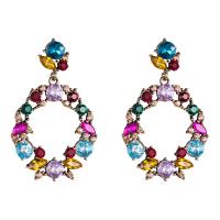 Zinc Alloy Rhinestone Drop Earring, with acrylic rhinestone, gold color plated, for woman 