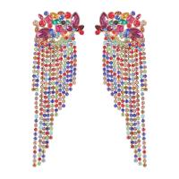 Fashion Fringe Earrings, Zinc Alloy, gold color plated, for woman & with rhinestone 