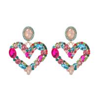 Zinc Alloy Rhinestone Drop Earring, Heart, gold color plated, for woman & with rhinestone & hollow 