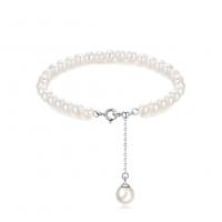 Pearl Sterling Silver Bracelets, 925 Sterling Silver, with Shell Pearl, with 1.97inch extender chain, silver color plated, for woman Approx 6.38 Inch 