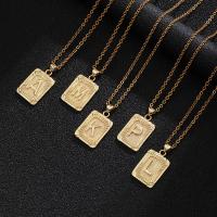Brass Jewelry Necklace, with stainless steel chain, gold color plated, Unisex & with letter pattern Approx 20 Inch 