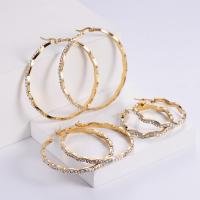Stainless Steel Hoop Earring, gold color plated & for woman & with rhinestone 