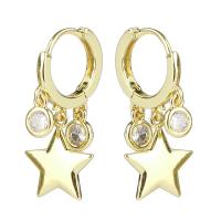 Rhinestone Brass Drop Earring, Star, fashion jewelry & for woman & with rhinestone, golden 