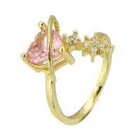 Rhinestone Brass Finger Ring, with Glass Rhinestone, Adjustable & fashion jewelry & for woman & with rhinestone, pink 