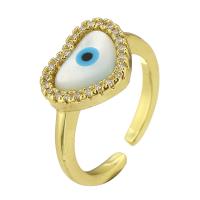 Anillo de dedo de joyería de mal de ojo, metal, con Nácar, Ajustable & para mujer & con diamantes de imitación, dorado, 14x10mm, Vendido por UD
